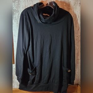 Stylish Black Women's Cowl Neck Button Accents Tunic on Collar & Pockets